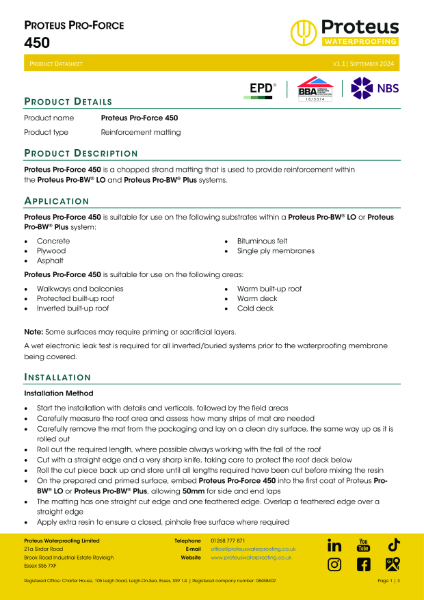 Product Data Sheet - Proteus Pro-Force 450