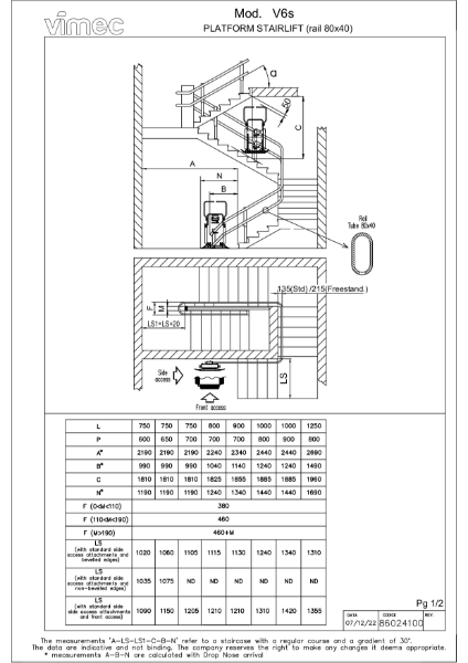 Drawings for V6s platform stairlift