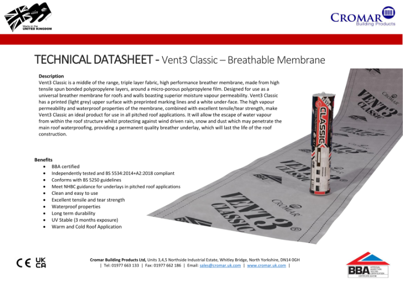 Vent3 Classic Breather Membrane Datasheet