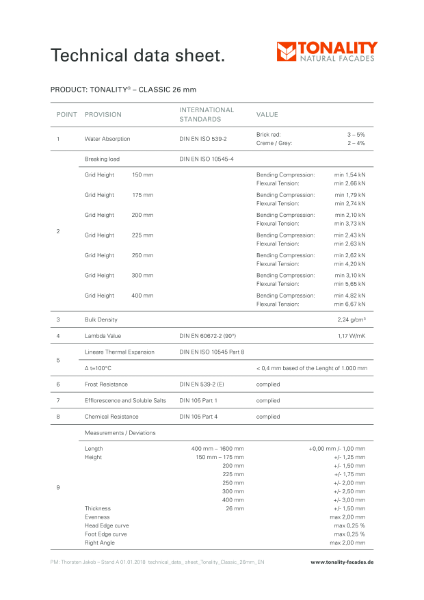 Tonality Technical Data Sheet - 26mm