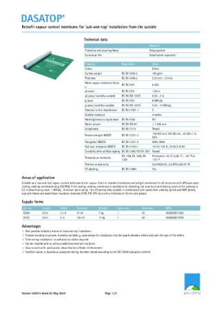 Pro Clima Dasatop Technical Datasheet