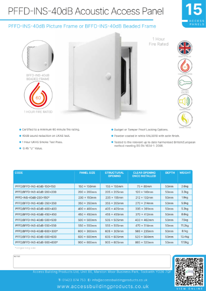 PFFD-INS-40dB Acoustic Access Panel