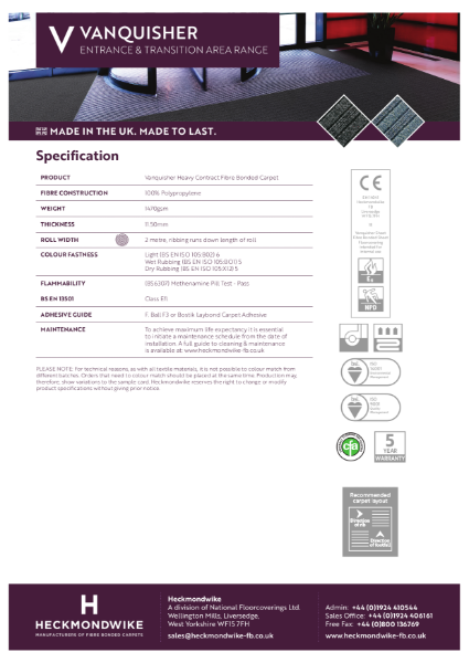 Heckmondwike - Vanquisher - Specification Sheet