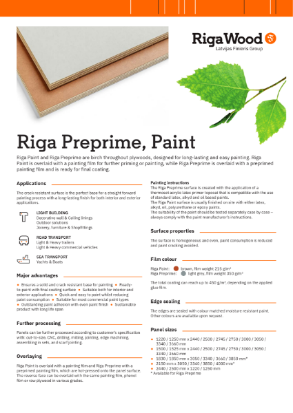 Riga Preprime, Paint - Datasheet - Riga Wood