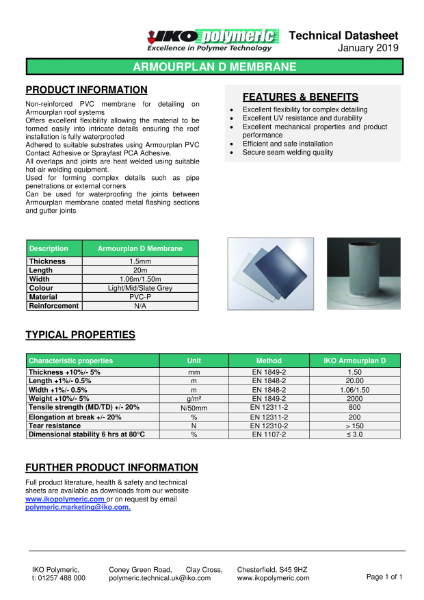 Technical Data Sheet (TDS) - IKO Armourplan D