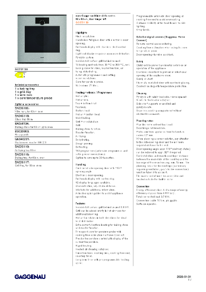 GO251130 Product Specification Sheet