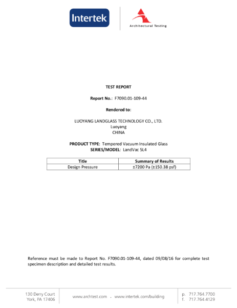 Wind Resistance Report - LandVac Vacuum Glazing