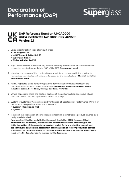 Declaration of Performance (DoP) - Timber & Rafter Roll 35 - UKCA