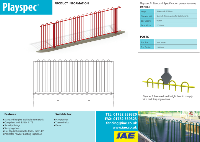 IAE Playspec Playground Fence Specification Sheet