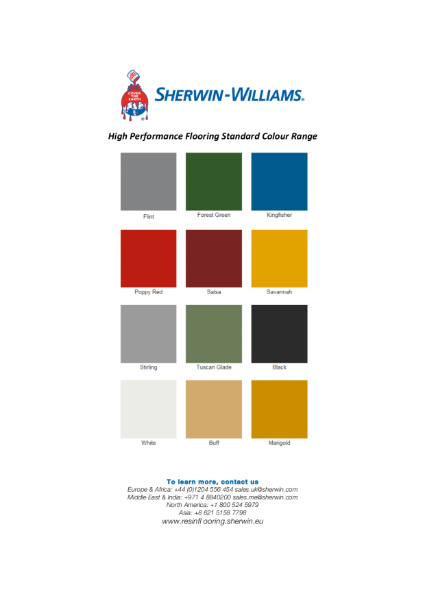 Colour chart - Epoxy coatings and self smoothers