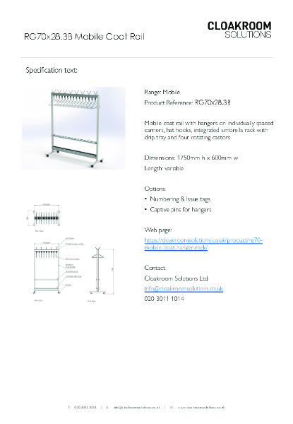 RG70x28.3B Mobile Coat Rail Specification Text