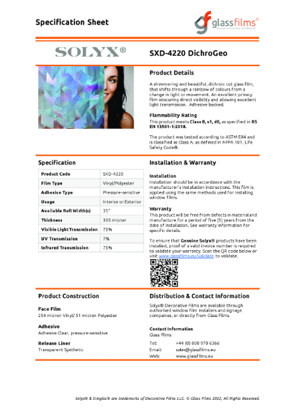 SXD-4220 DichroGeo Specification Sheet