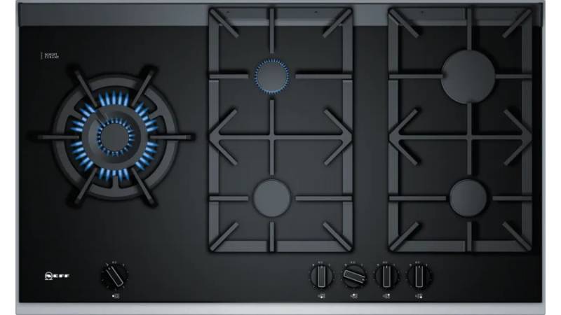 Gas hobs on black glass