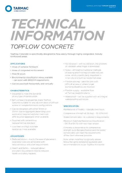 Topflow Self Compacting Concrete technical datasheet