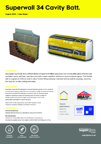 Superglass Superwall 34 Cavity Batt - Datasheet