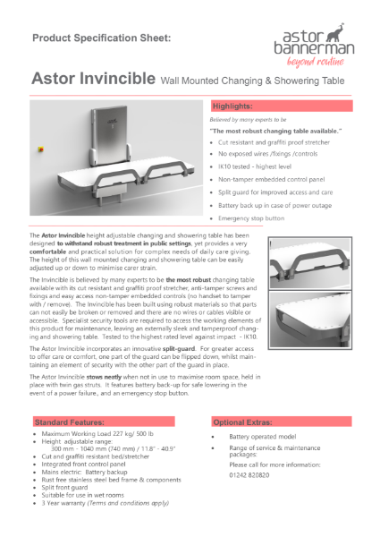 Astor Invincible Spec Sheet