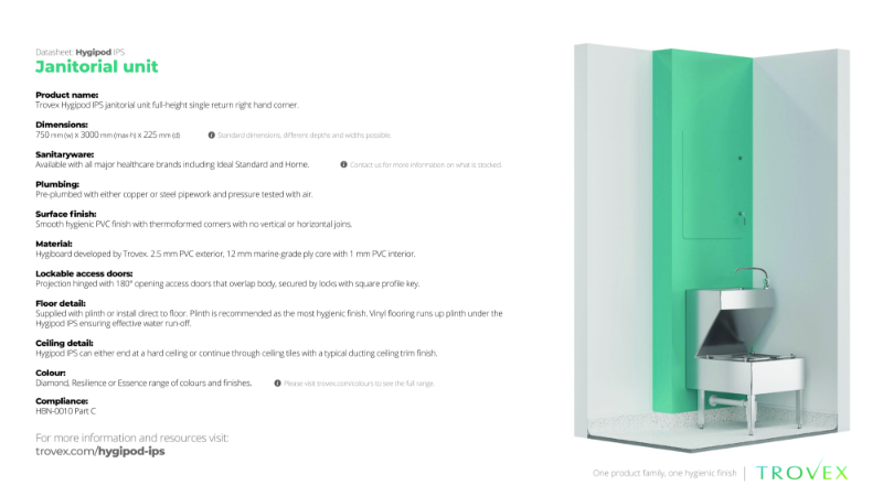 Hygipod Janitorial Right Corner – Product Data Sheet