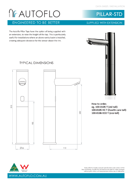 Autoflo Pillar Standard (Extension) Product Data Sheet