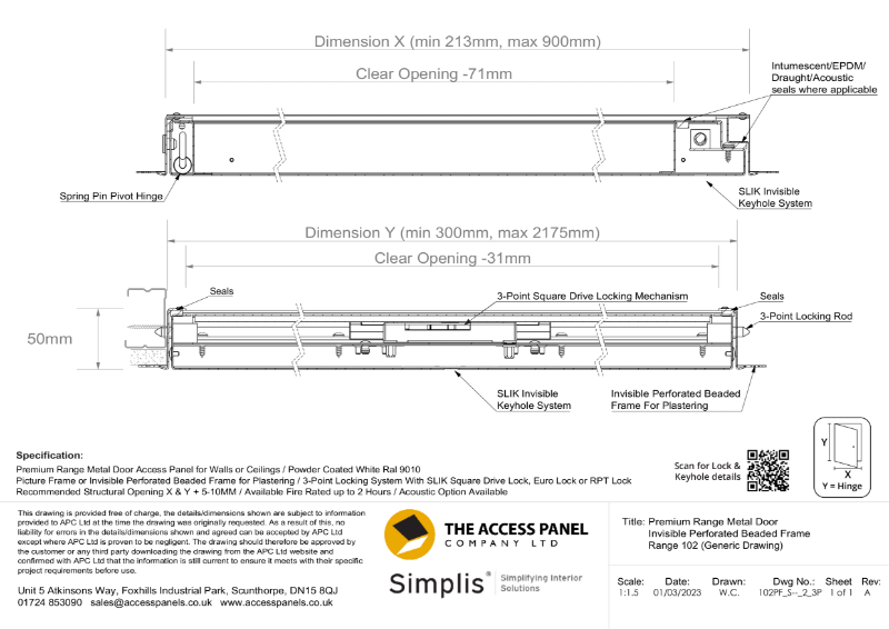 Premium Range Metal Door Beaded Frame Generic Technical Drawing