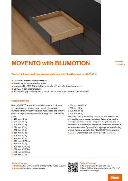 MOVENTO with BLUMOTION Inner Drawer Specification Text