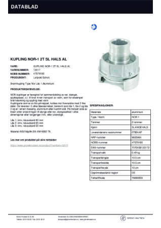 Datablad - Kupling Nor-1 2T SL Hals Al
