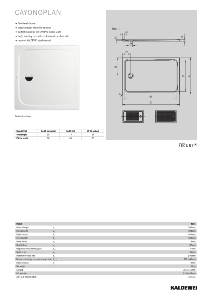 CAYONOPLAN Steel Enamel Shower Tray Datasheet