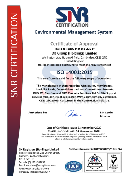 ISO 14001 DB Group Certificate 2020