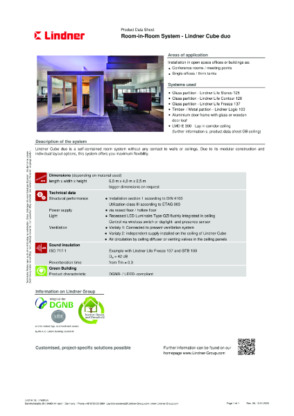 Lindner Cube duo - Datasheet