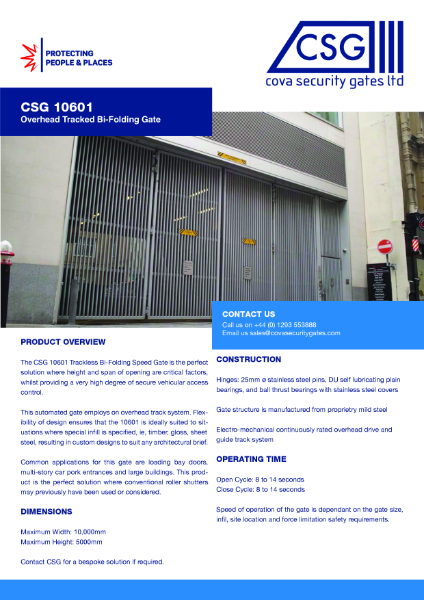 CSG10601 Overhead Tracked Bi-Folding Gate