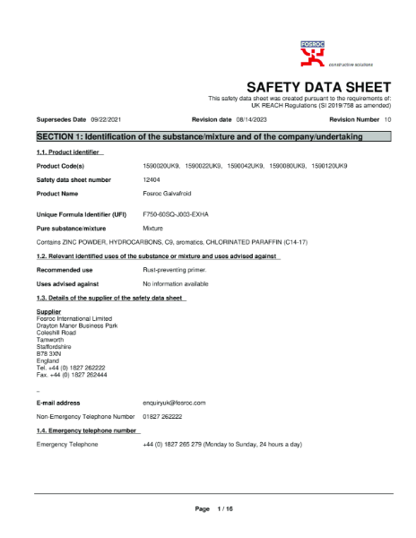 Galvafroid Safety Datasheet