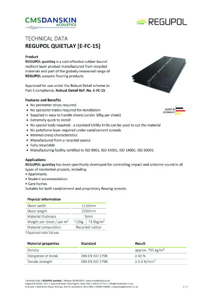 REGUPOL Quietlay Technical Data Sheet