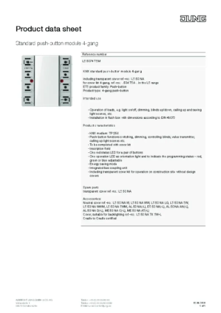 Product Data Sheet - KNX Standard Push-Button Module, 4-gang, F50, LS Range