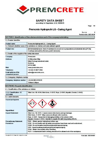 Hydroprufe LG MSDS Base & Curing Agent