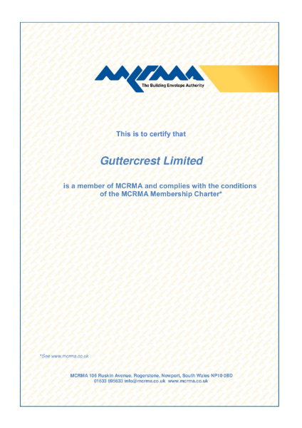 MCRMA Guttercrest membership certificate