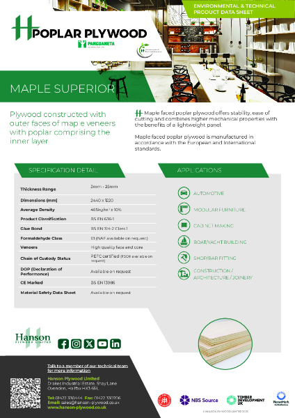 Hanson Maple Superior Poplar Plywood