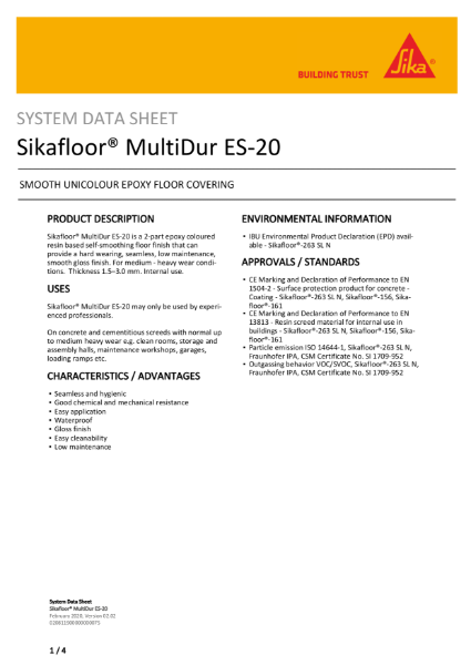 System Data Sheet - Sikafloor MultiDur ES-20