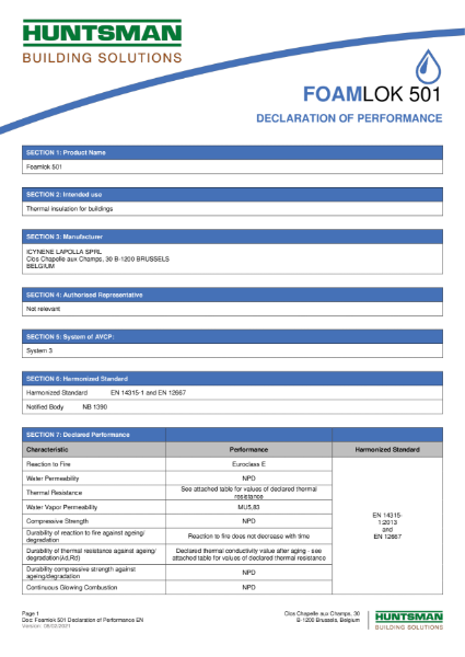 FoamLok 501 - Declaration of Performance