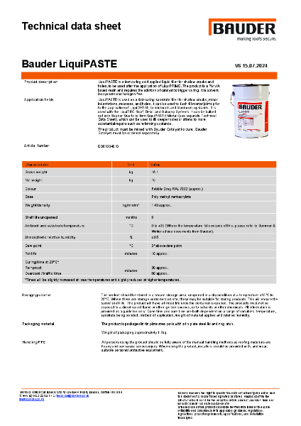 Bauder LiquiPASTE - Technical Data Sheet