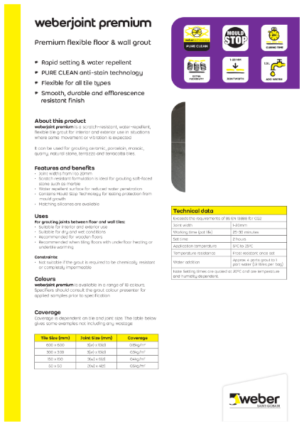 weberjoint premium grout - Technical datasheet