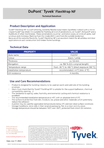 DuPont™ Tyvek® FlexWrap NF Data Sheet