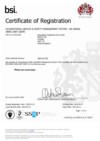 BS OHSAS 18001:2007 Certificate