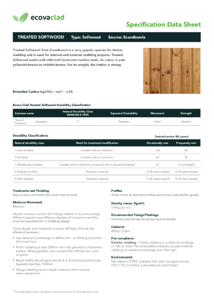 Treated Softwood Data Sheet