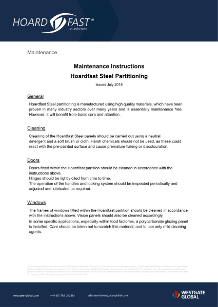 Hoardfast Soundscreen Floor-to-Ceiling - Maintenance Instructions