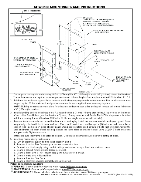 MFWS1000 Mounting Frame Instructions