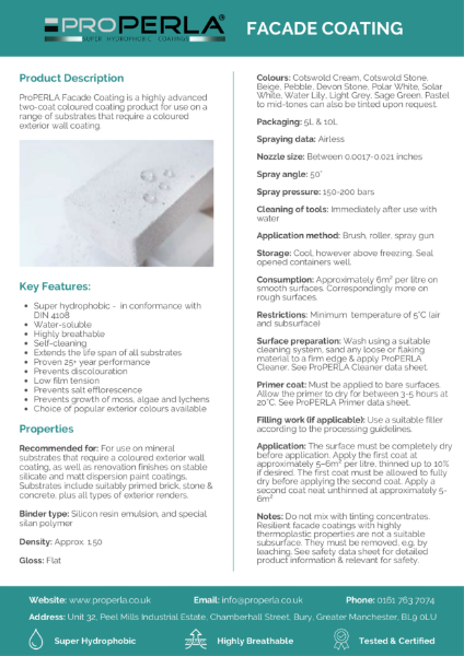 Product Data Sheet - ProPERLA Facade Coating