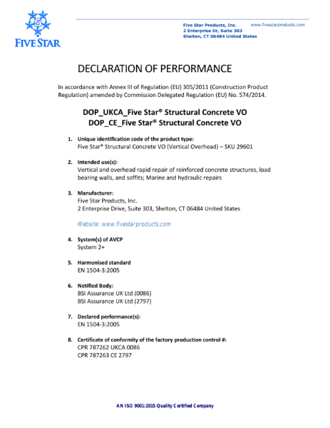 DECLARATION OF PERFORMANCE STRUCTURAL CONCRETE V/O