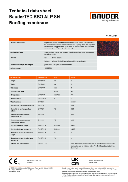 BauderTEC KSO ALP SN Roofing membrane - brown - Technical Data Sheet