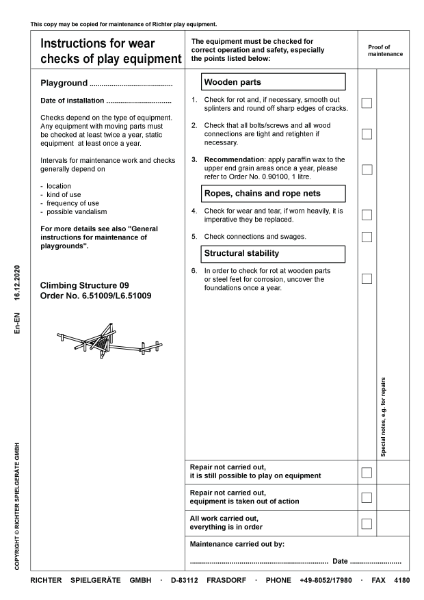 Timberplay Climbing Frames - Climbing Structure 09 - Maintenance Instructions