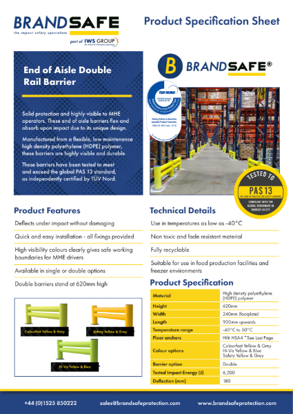 End of Aisle Safety Barrier (Double) - Brandsafe Spec Sheet