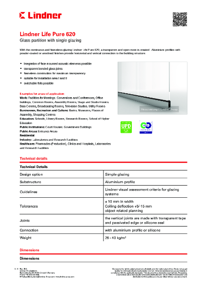 Lindner Life Pure 620 - Data sheet